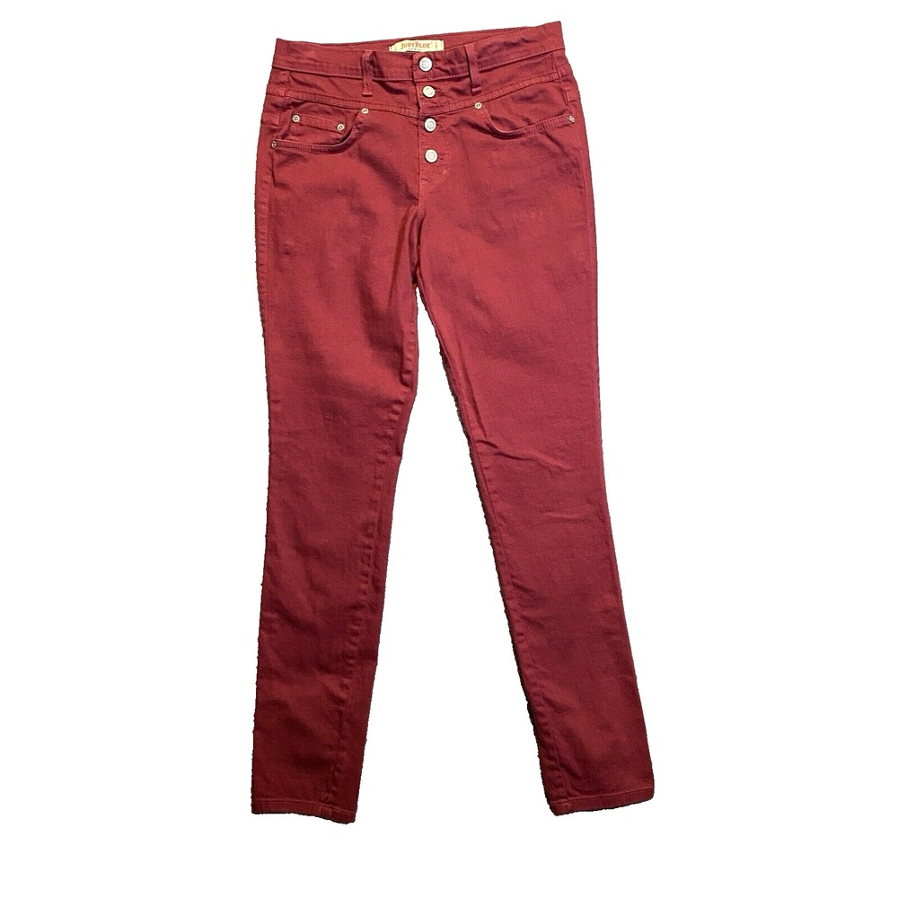 Judy Blue Button Fly Skinny‎ Jeans Womens Size 9 Maroon Stretch Mid Rise 30x30